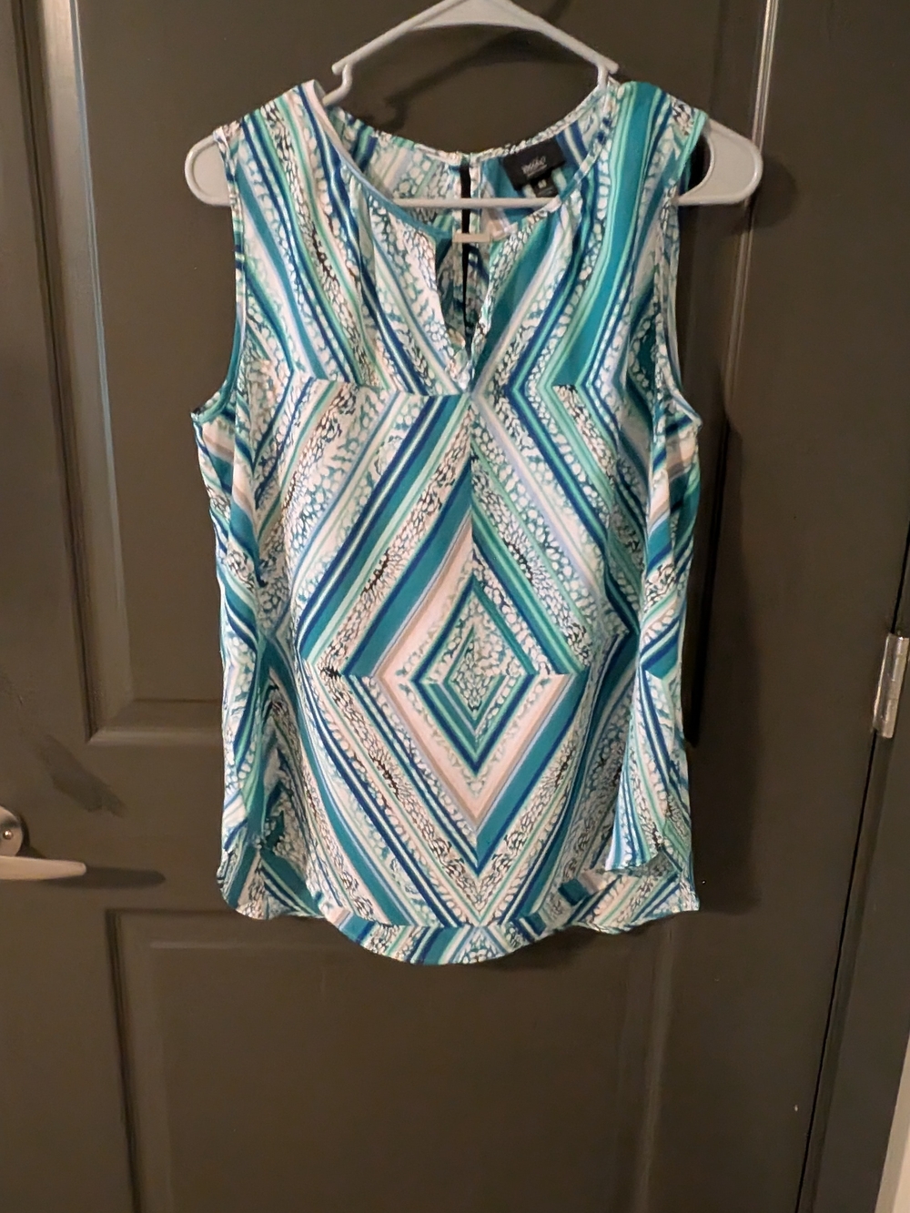Aqua Teal Pink Geometric Sleeveless Shell
